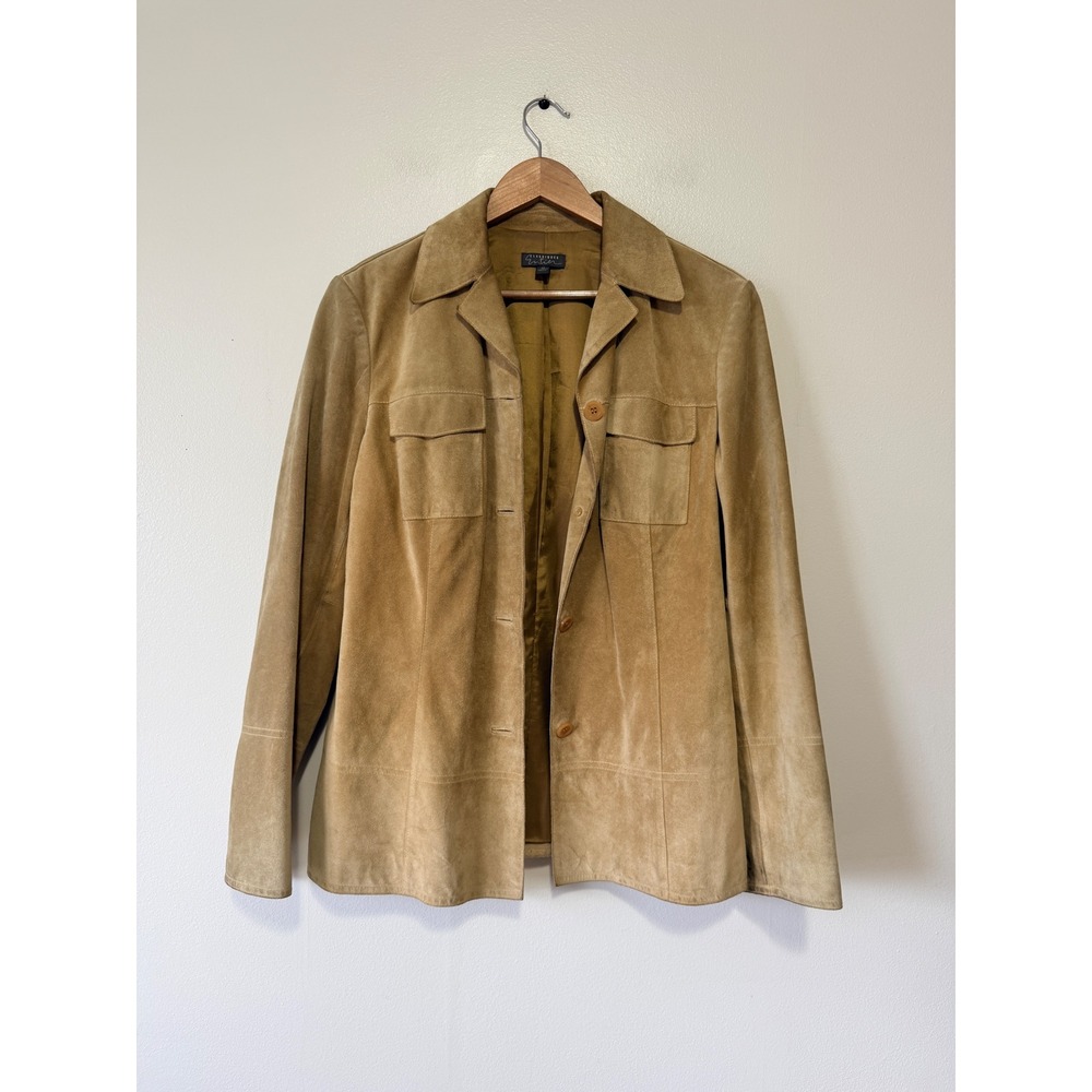Classiques Entier Womens Tan Suede Leather Utility Jacket Size 10 Button Front